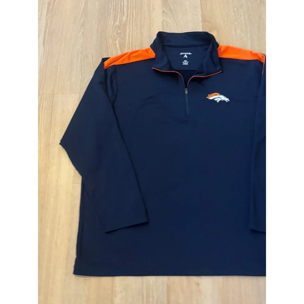 Antigua Denver Broncos Mens XXL Navy Blue Orange Quarter Zip Pullover NFL Jacket